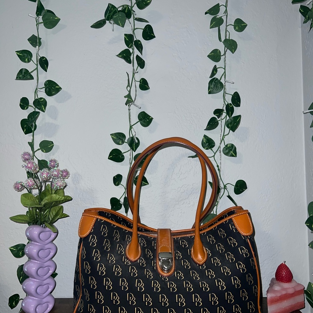Dooney & Bourke Black and Tan Monogram Shoulder Bag